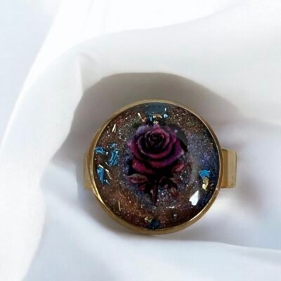 Bague réglable fleur rose