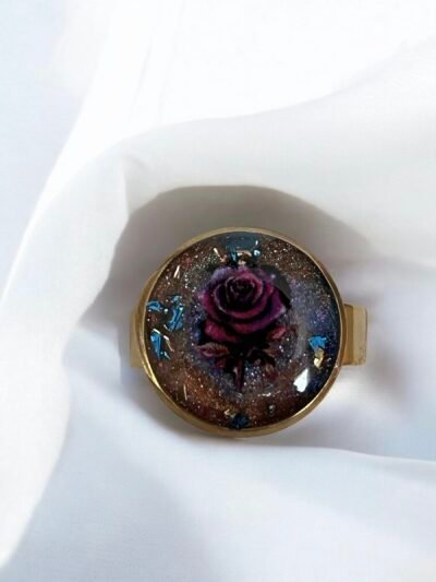 Bague réglable fleur rose