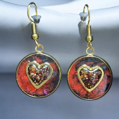 Boucles d'oreilles rondes coeur rouge