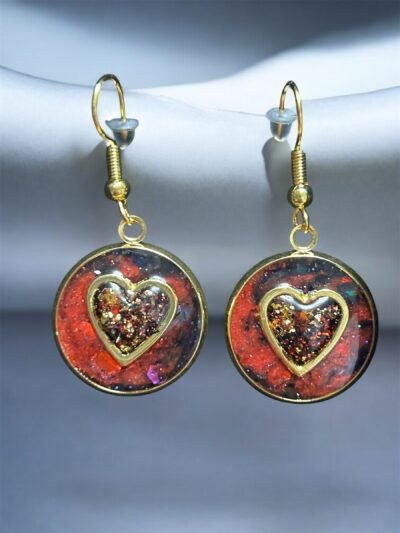 Boucles d'oreilles rondes coeur rouge