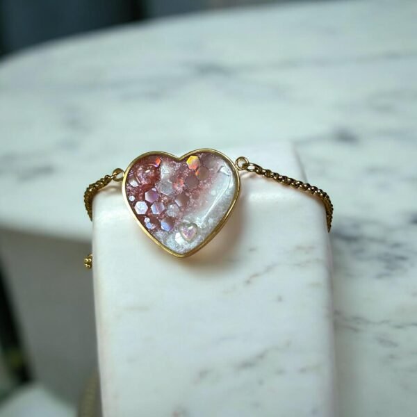 Bracelet réglable coeur rose et blanc