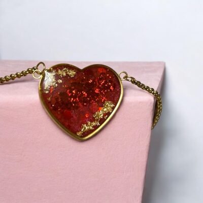 Bracelet réglable coeur rouge or