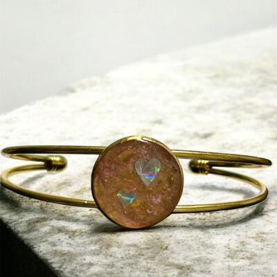 Bracelet jonc rose coeurs brillants