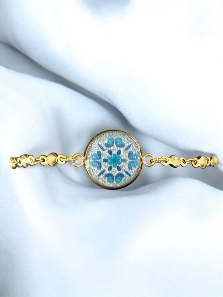 Bracelet mosaique blanc et bleu