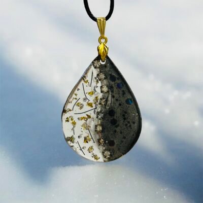 Collier strass goutte noir et or