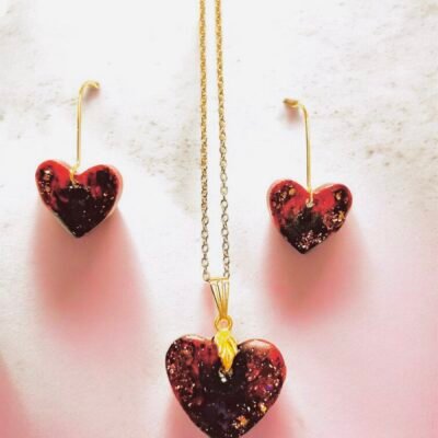 Parure coeur rouge et noir