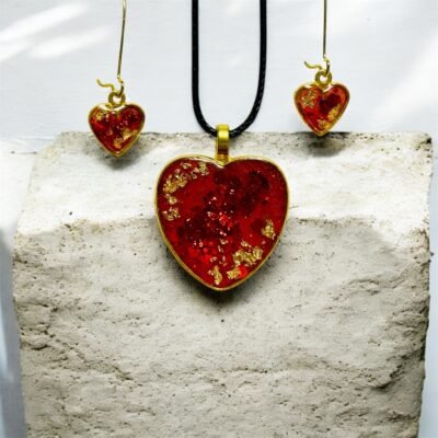 Parure coeur rouge et or