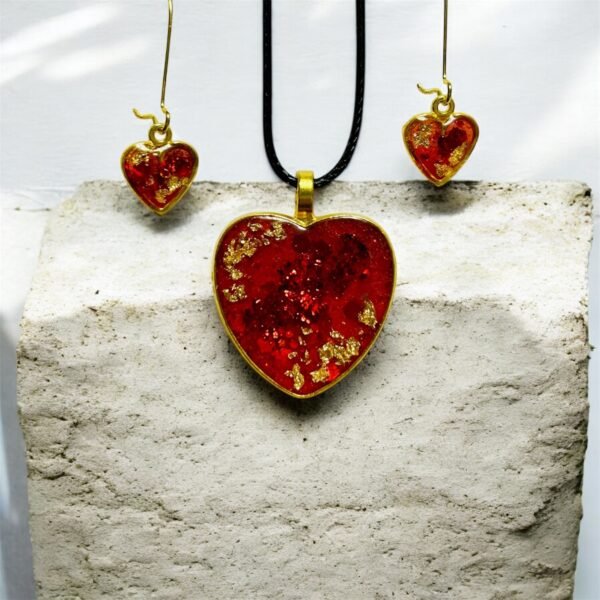 Parure coeur rouge et or