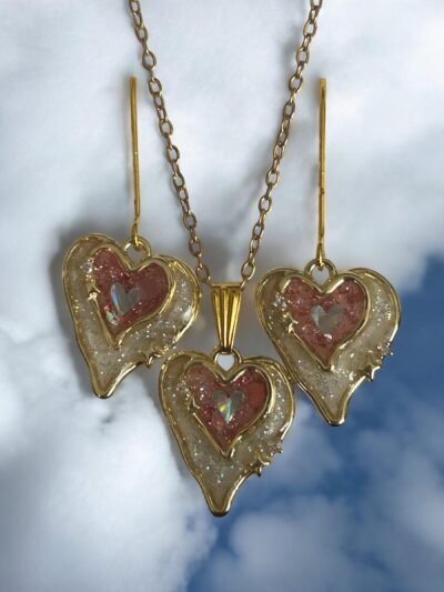 Parure strass double coeur rose et blanc