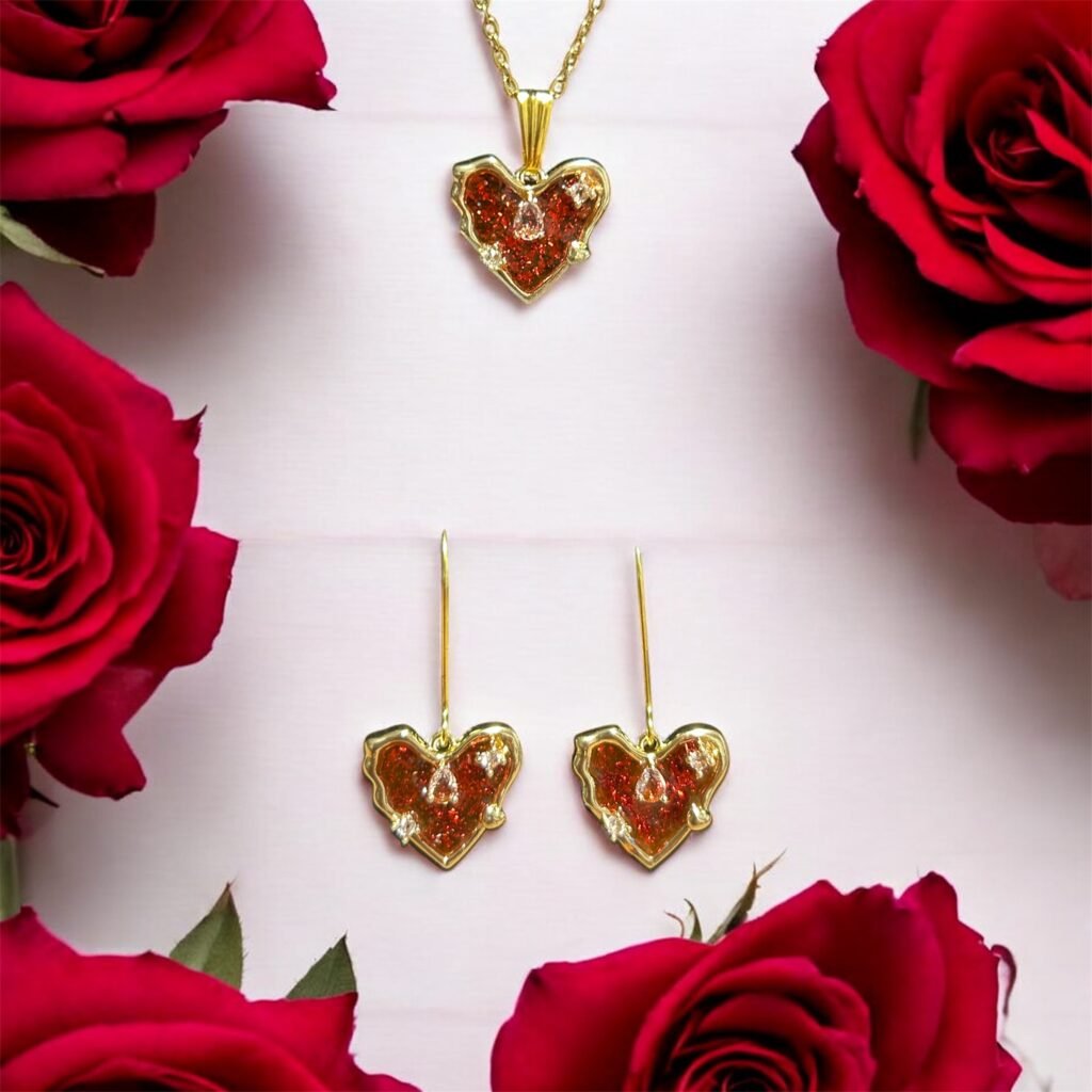 Parure strass rouge et or