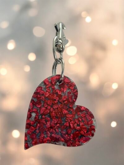 Porte clé coeur pierres rouge