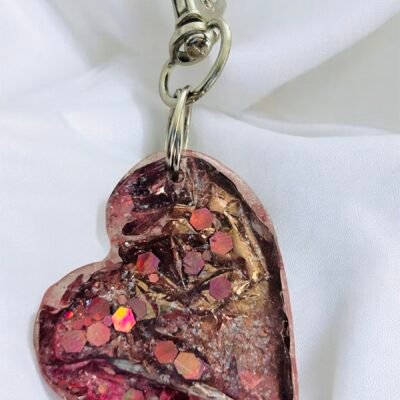 Porte clé coeur rose à paillettes