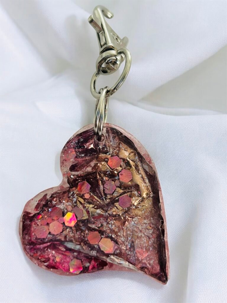 Porte clé coeur rose à paillettes