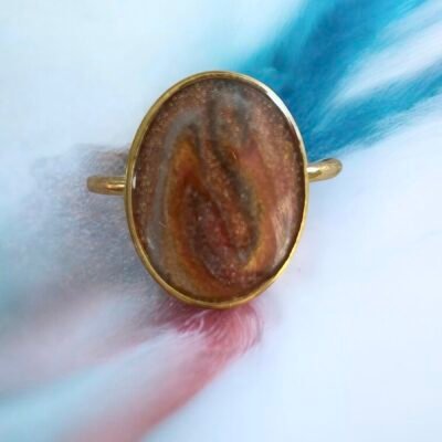 Bague réglable ovale ocre
