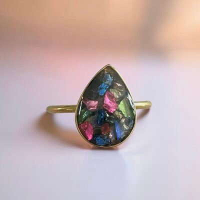 Bague réglable larme pierres multicolores