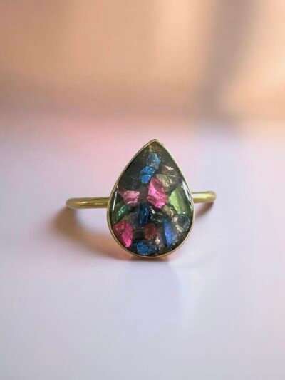 Bague réglable larme pierres multicolores