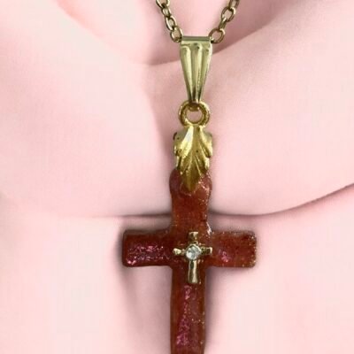 Collier croix strass rose
